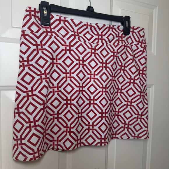Jude Connally Golf Skirt Geometric Printed Red White Size Small Pull On Skort - Picture 3 of 4